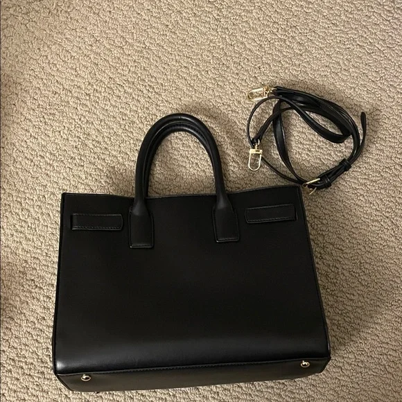 Anne Klein Black Satchel with Gold Accents - Picture 3 of 11